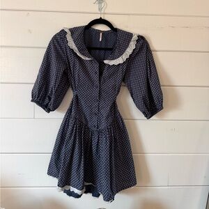 Free people Navy Dress with White Lace Detail